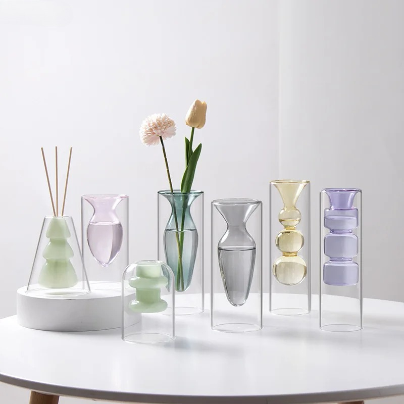 Terrarium Glass Bottle - مزهرية زجاجية ملونة بطبقة مزدوجة، زجاجة