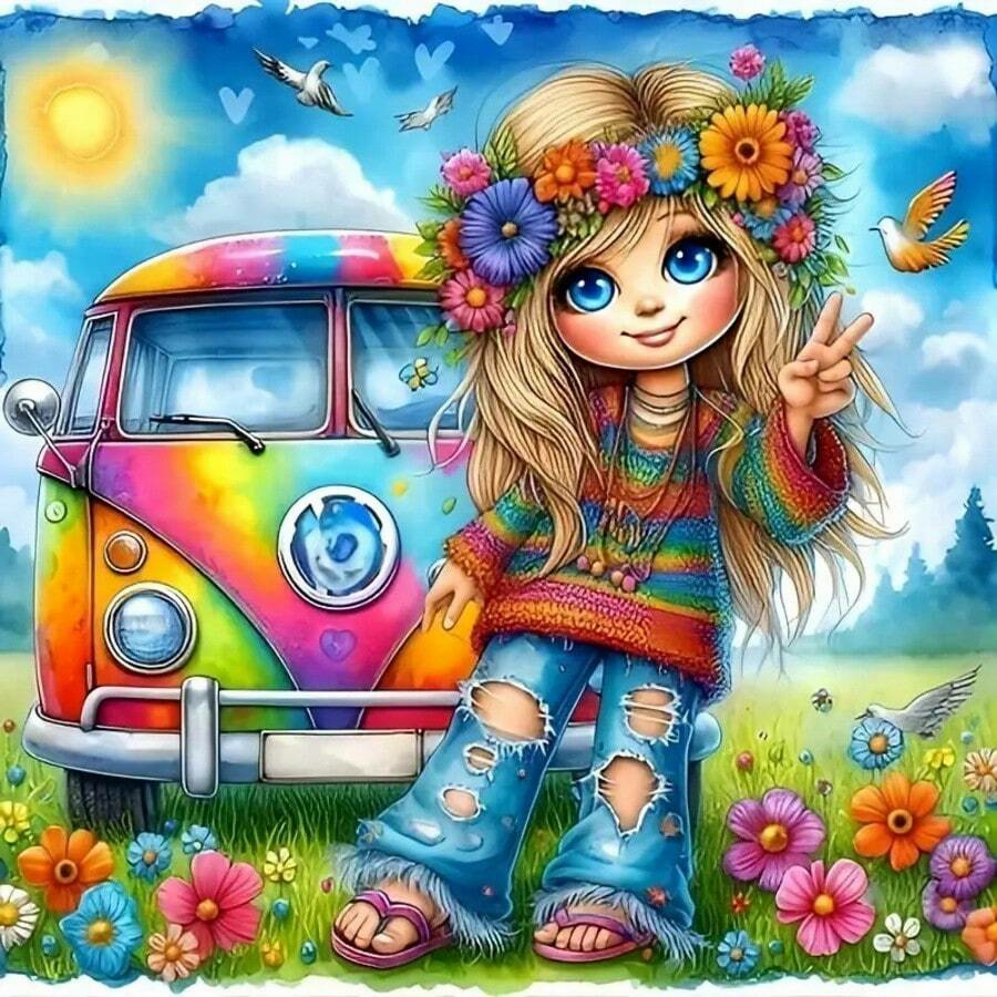 Home Decor Hippie - طقم رسم بالألماس كامل 5D للقيام