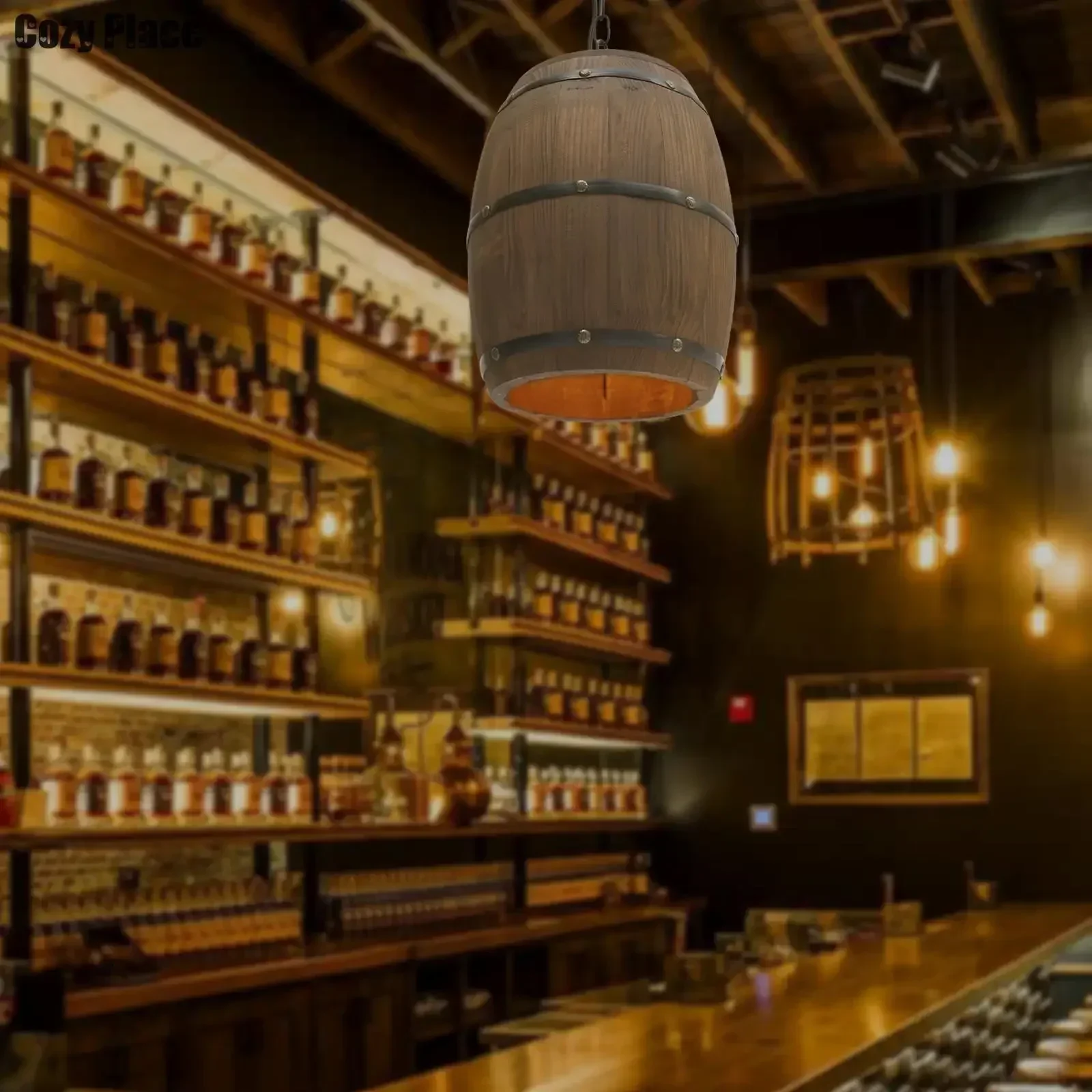 Home Decor Lighting - مصباح ريفي عتيق، ثريا خشبية معلقة،